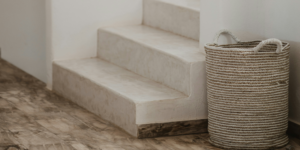 Stone steps with wicker basket
